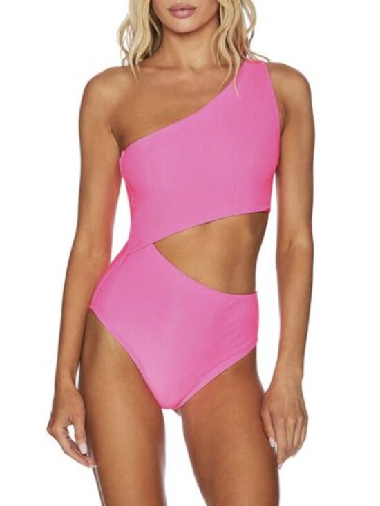 Beach Riot Other - Beach Riot Celine One Piece Swimsuit Neon Pink Ribbed Cut Out Asymmetrical Large